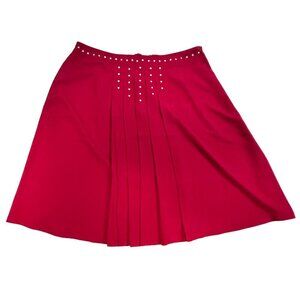 Kate & Mallory Cranberry Red Front Pleated Skirt 1X Poly/Spandex Stud Accents